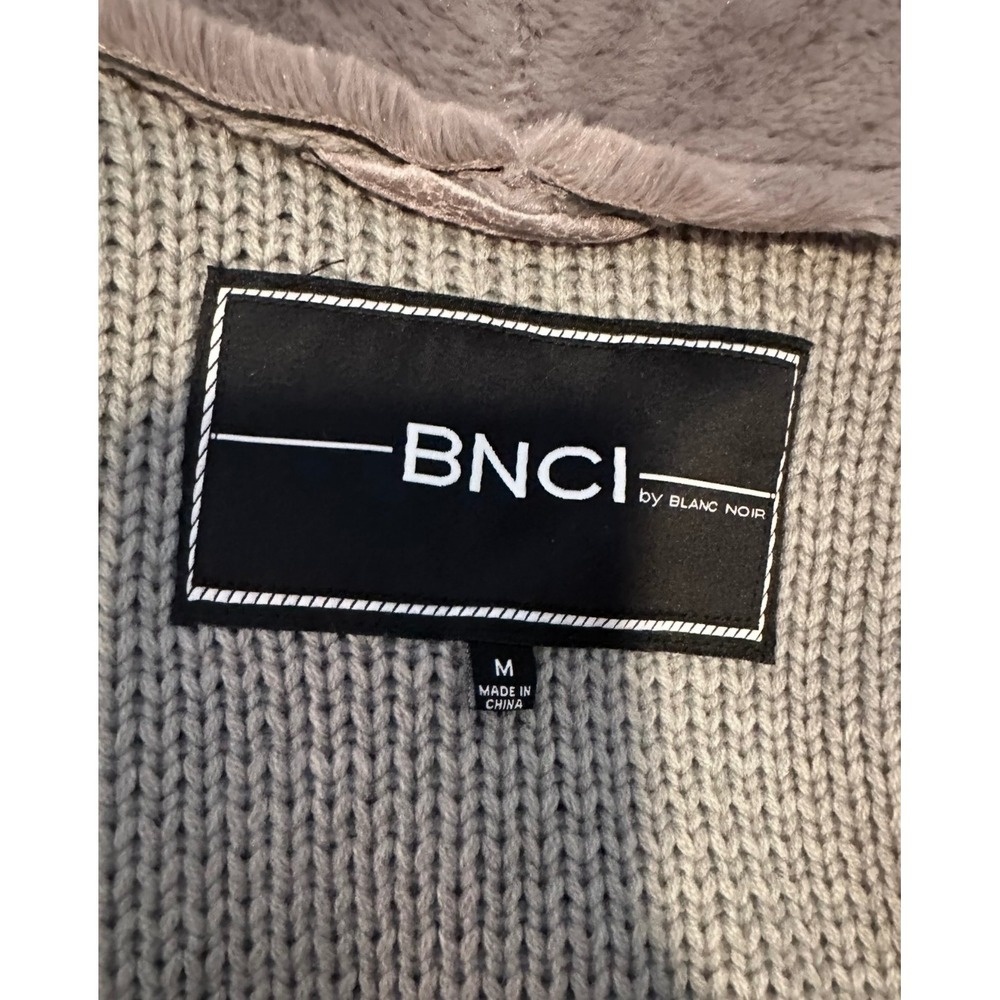 BNCI Faux Fur Collar Drape Front Cardigan‎ Sweater Knit Gray Polyester medium - Picture 14 of 14
